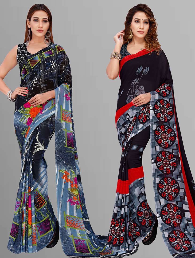 women pack of 2 casual wear combo sarees with blouse