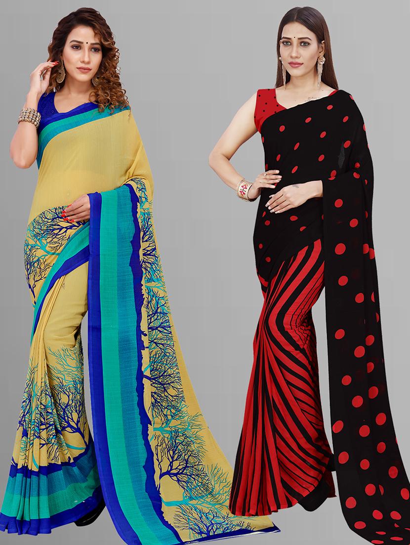 women pack of 2 casual wear combo sarees with blouse - 21444291 - Zoom Image - 0