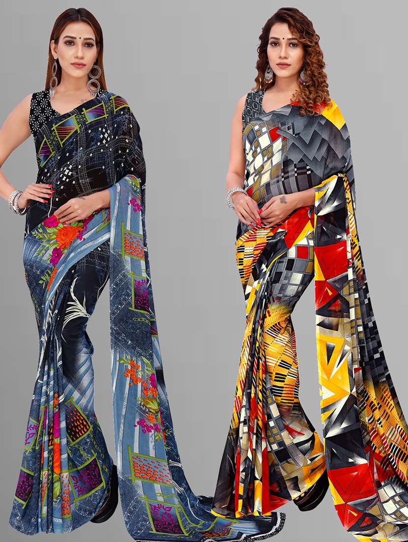 women pack of 2 casual wear combo sarees with blouse