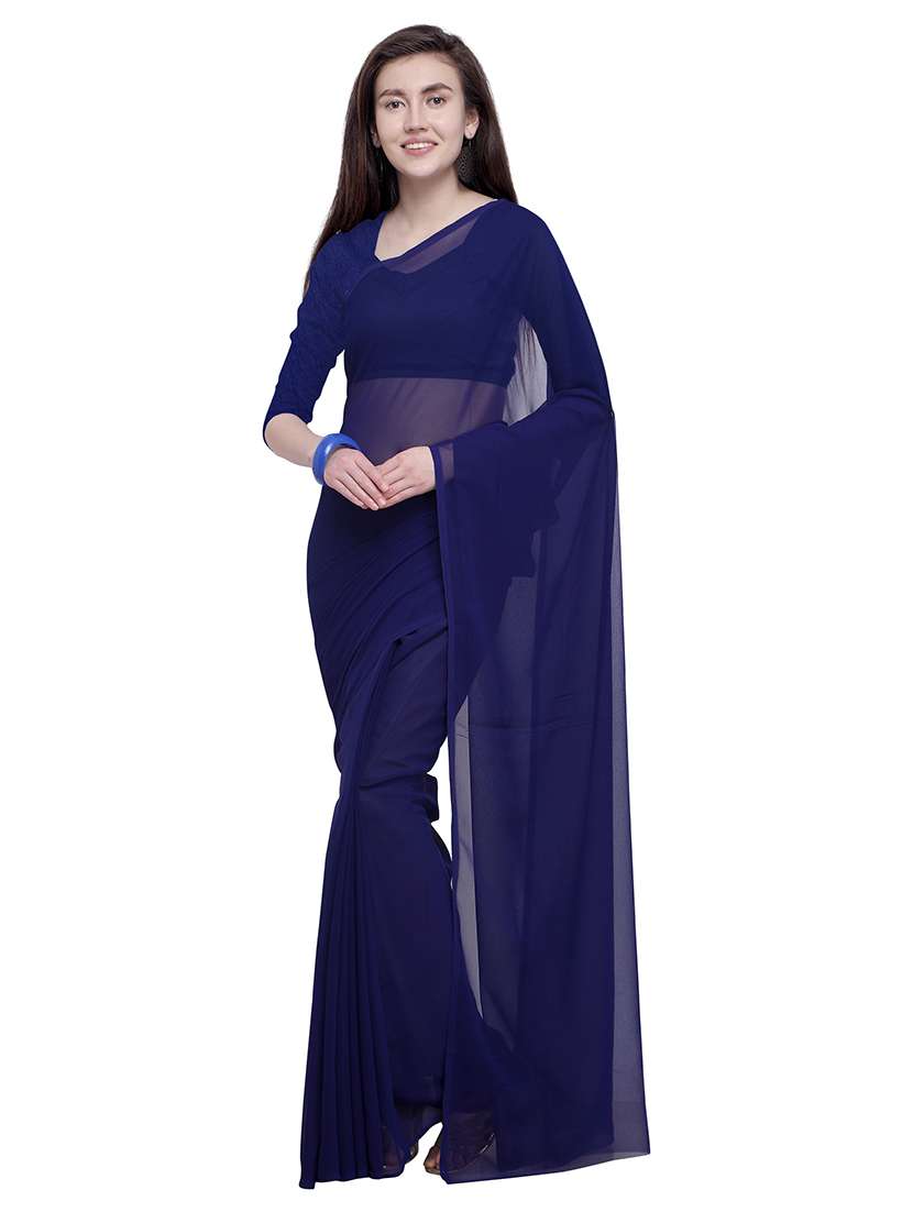 women plain casual wear saree with blouse - 21444720 -  Zoom Image - 0
