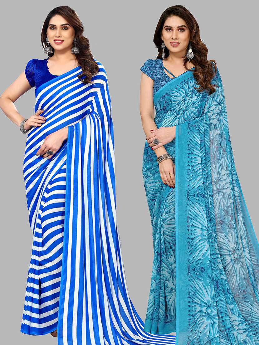 pack of 2 printed casual wear saree with blouse