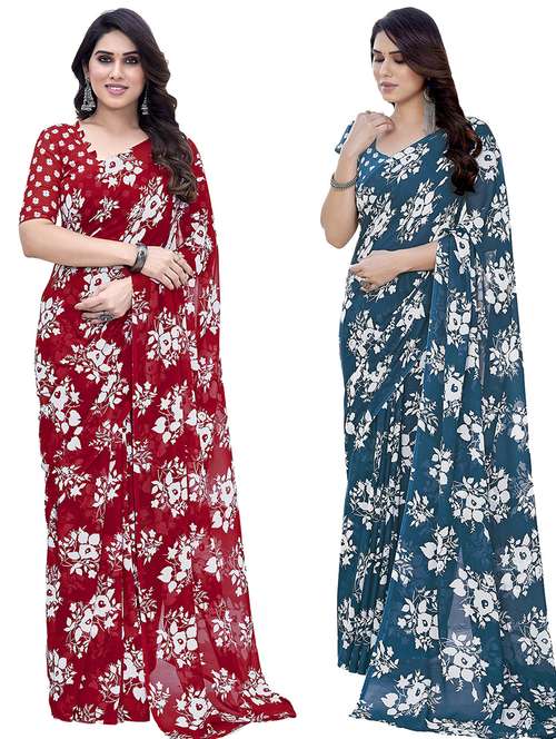 pack of 2 printed casual wear saree with blouse - 21445044 - Standard Image - 0