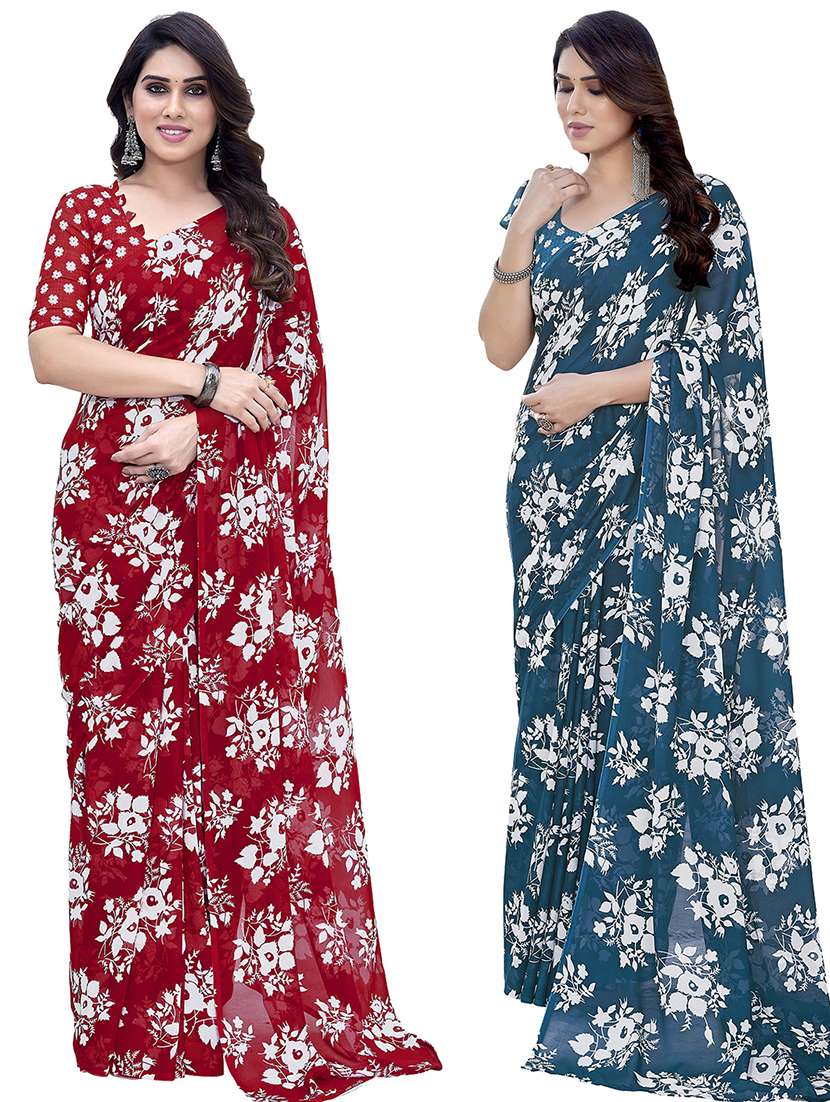 pack of 2 printed casual wear saree with blouse - 21445044 - Zoom Image - 0