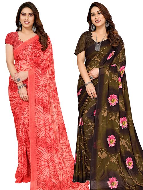 women pack of 2 casual wear combo sarees with blouse - 21445066 - Standard Image - 0