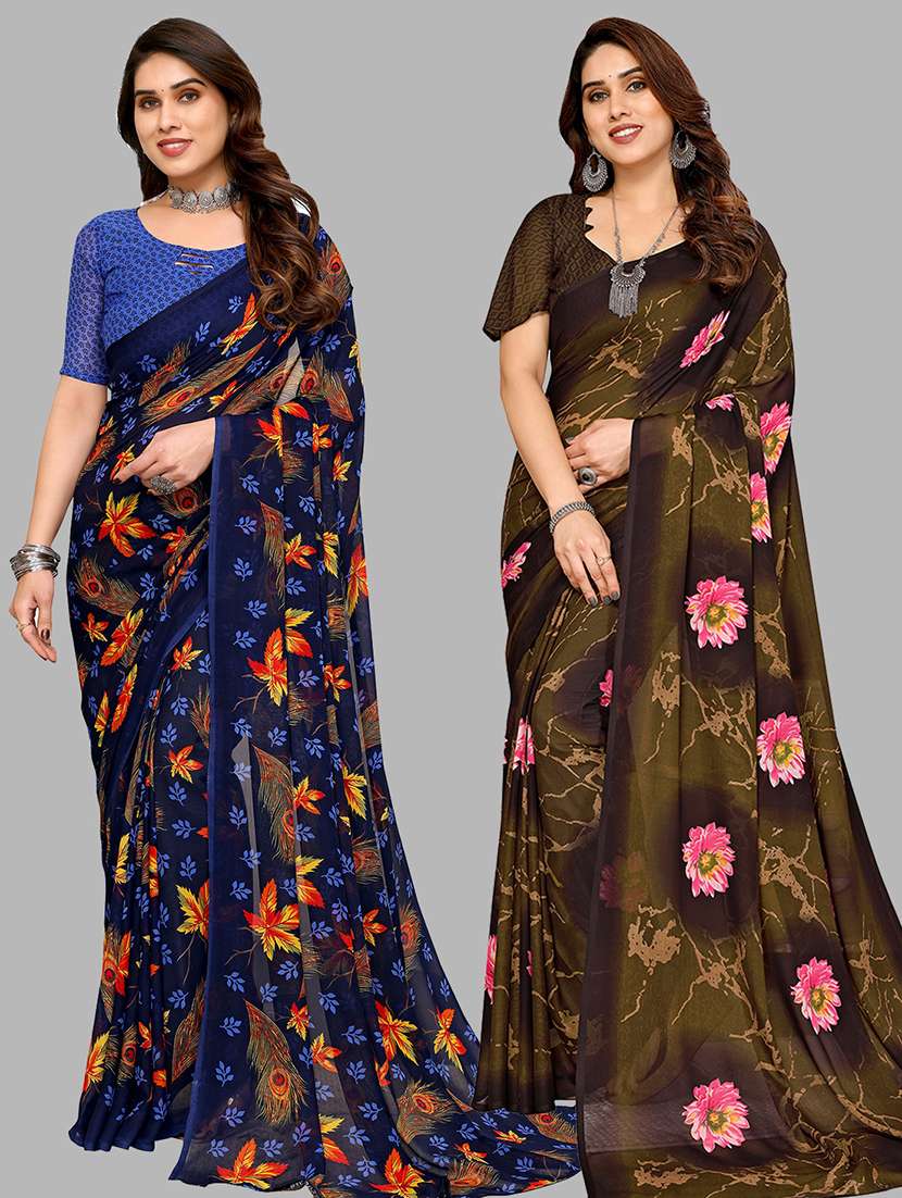 women pack of 2 casual wear combo sarees with blouse