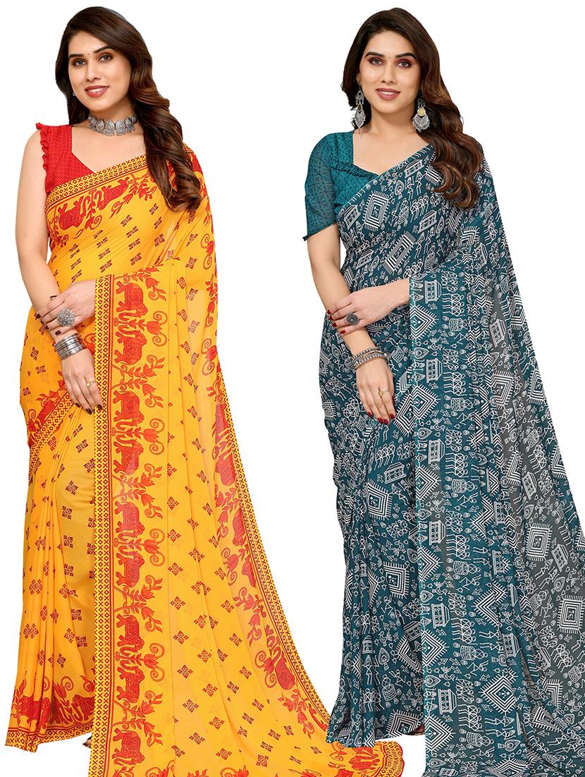 women pack of 2 casual wear combo sarees with blouse - 21445405 - Zoom Image - 0