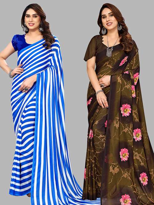 pack of 2 casual wear sarees with blouse - 21445410 -  Standard Image - 0