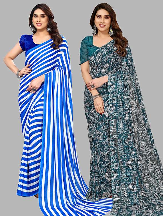 pack of 2 printed casual wear sarees with blouse