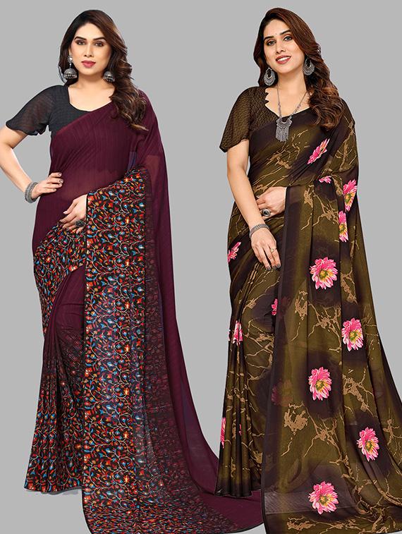 vwomen pack of 2 casual wear combo saree with blouse - 21445508 - Zoom Image - 0