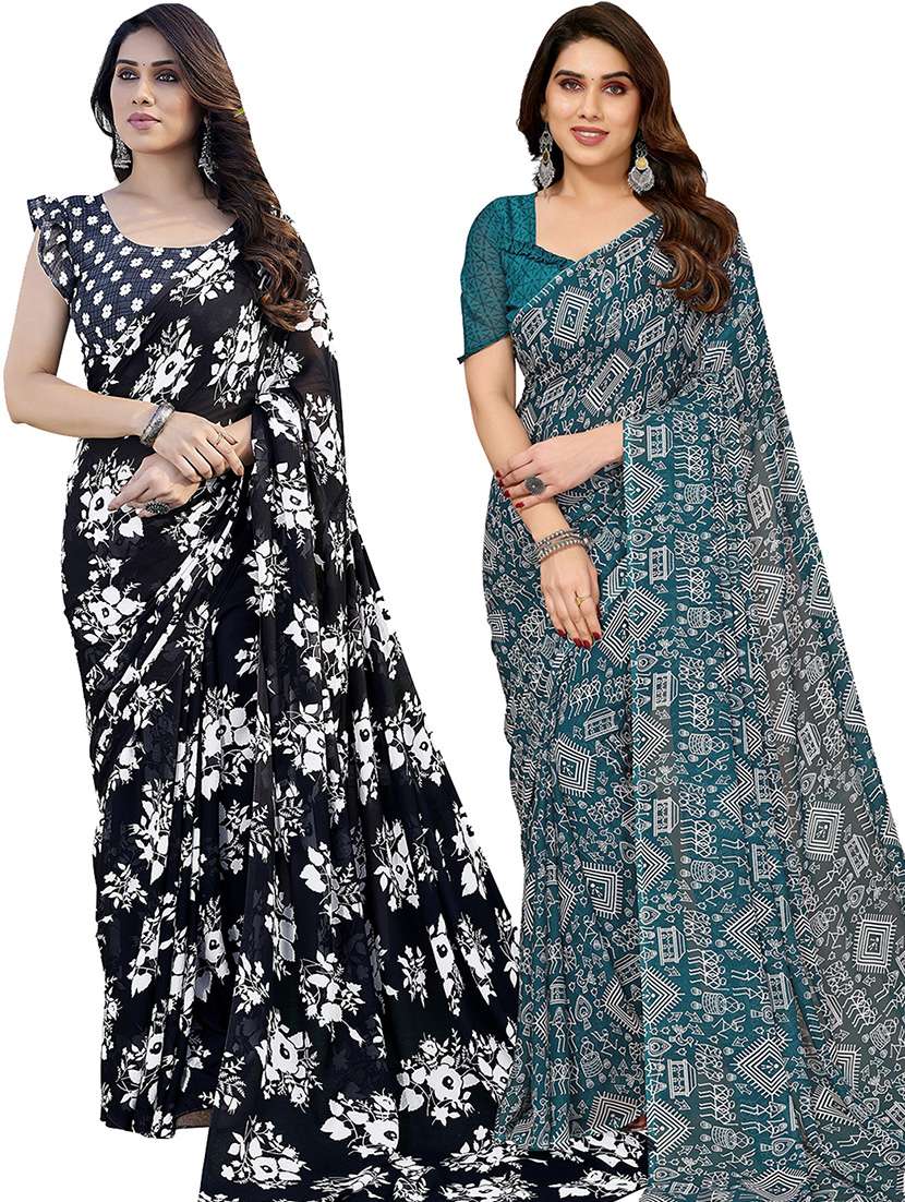 pack of 2 casual wear sarees with blouse - 21445525 - Zoom Image - 0