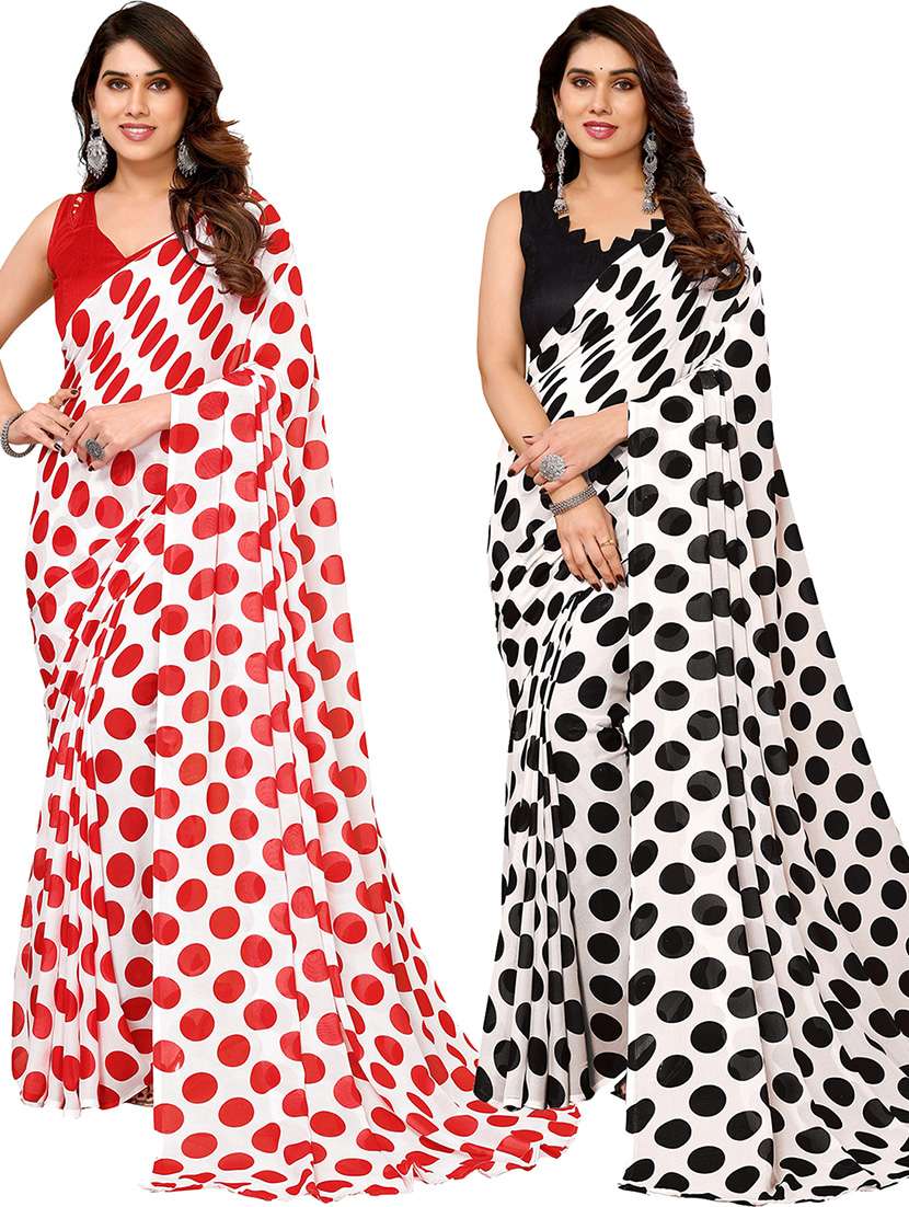 pack of 2 printed casual wear sarees with blouse - 21445526 - Zoom Image - 0