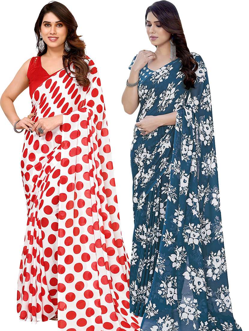 pack of 2 casual wear combo sarees with blouse - 21445530 - Zoom Image - 0