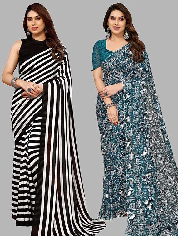 women pack of 2 casual wear combo saree with blouse