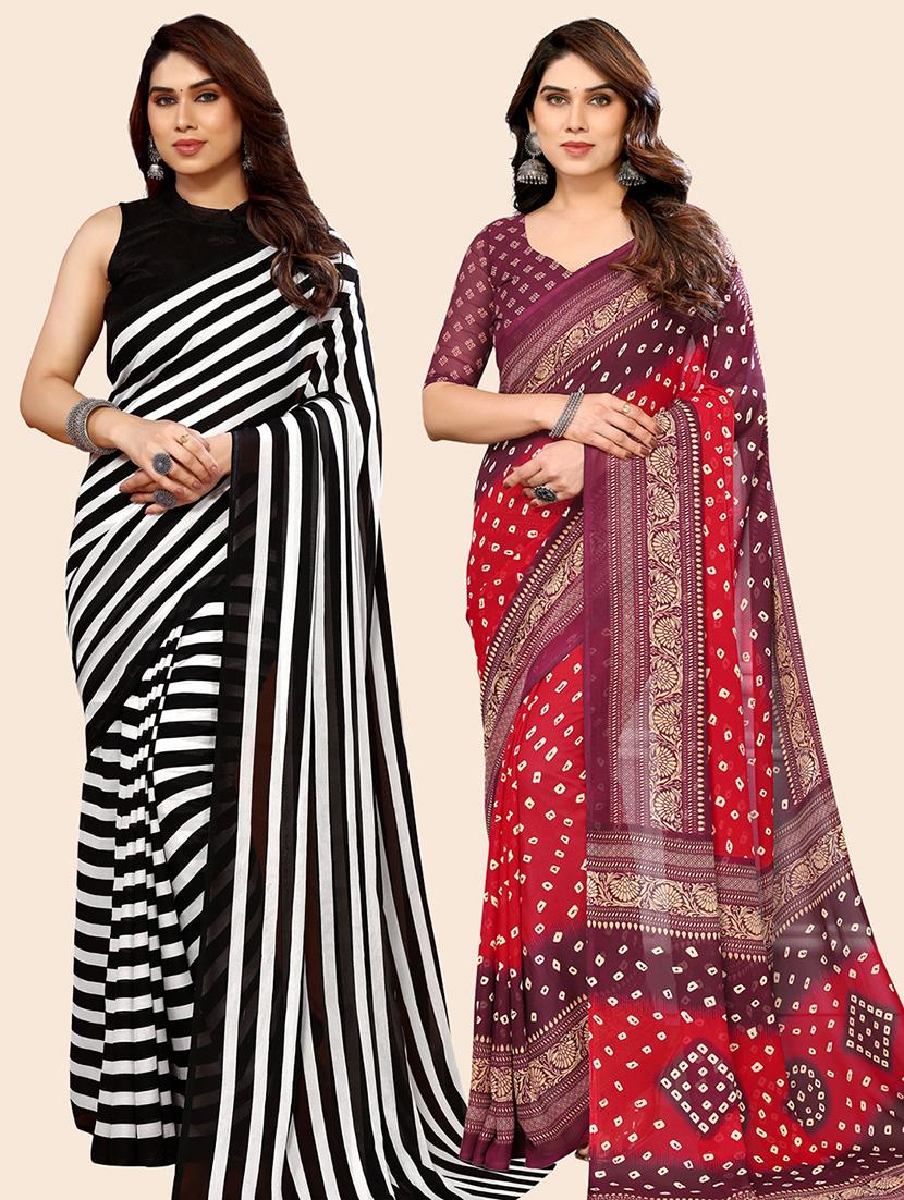 women pack of 2 casual wear combo saree with blouse - 21445561 - Zoom Image - 0