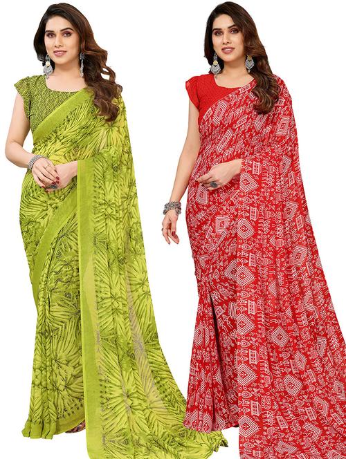 women pack of 2 casual wear combo saree with blouse - 21445686 - Standard Image - 0