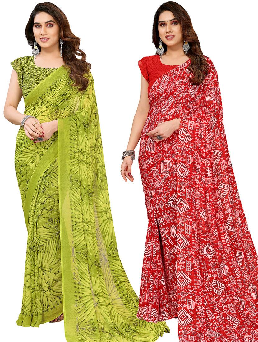 women pack of 2 casual wear combo saree with blouse - 21445686 - Zoom Image - 0