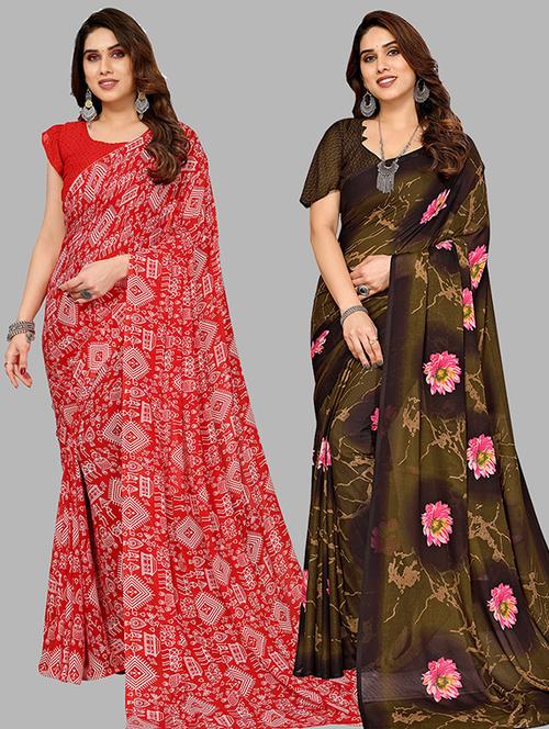 women pack of 2 casual wear combo saree with blouse - 21445701 - Standard Image - 0