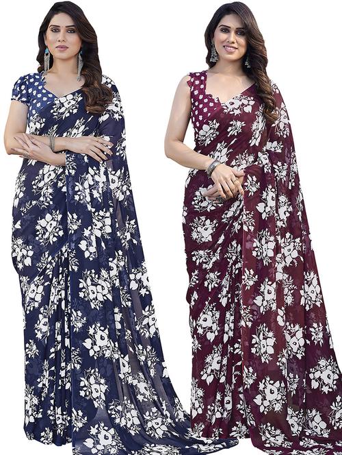 pack of 2 printed casual wear sarees with blouse - 21445807 -  Standard Image - 0