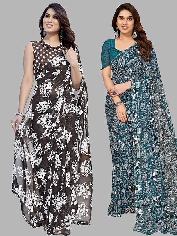 pack of 2 casual wear sarees with blouse - 21445841 - Zoom Image - 0