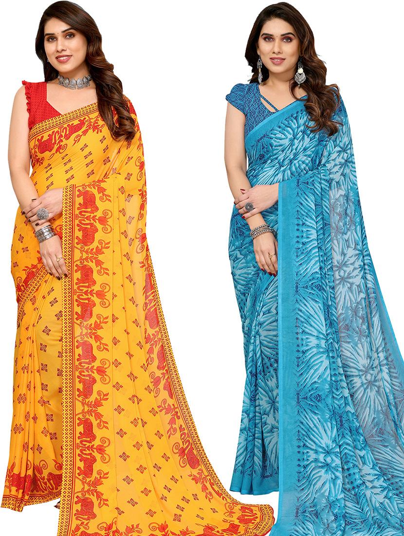 women pack of 2 casual wear combo saree with blouse - 21445863 - Zoom Image - 0