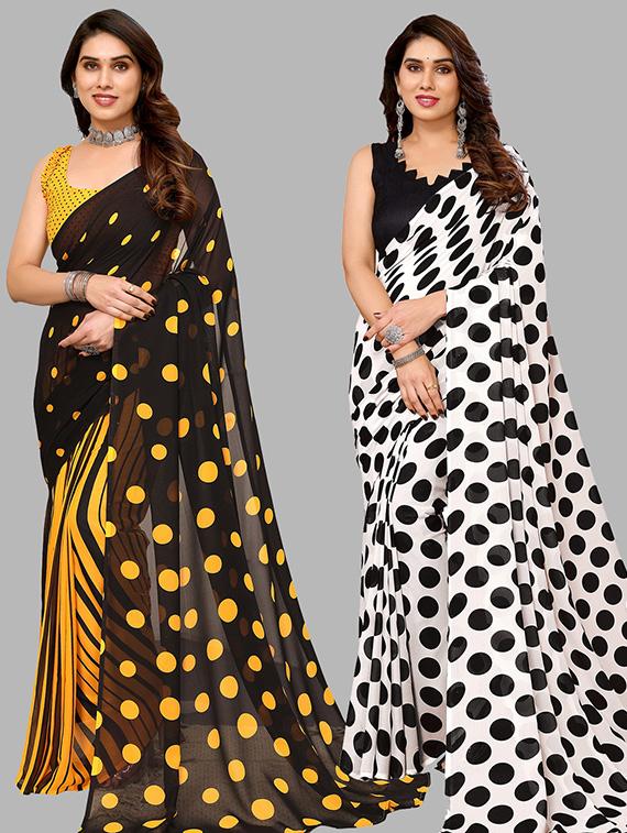 pack of 2 printed casual wear sarees with blouse - 21445947 - Zoom Image - 0