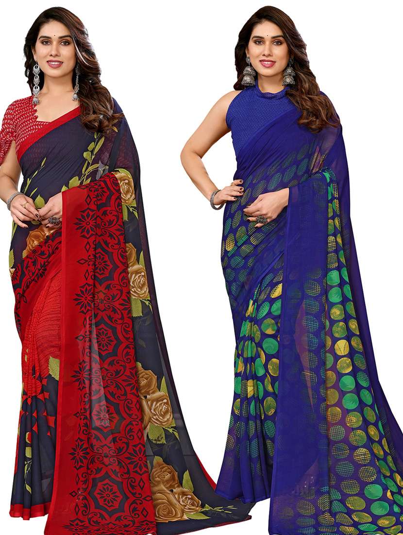 pack of 2 printed casual wear sarees with blouse