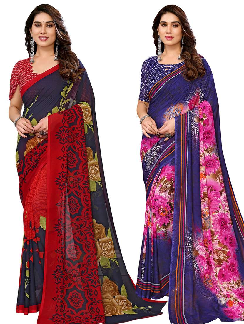 women pack of 2 casual wear combo sarees with blouse