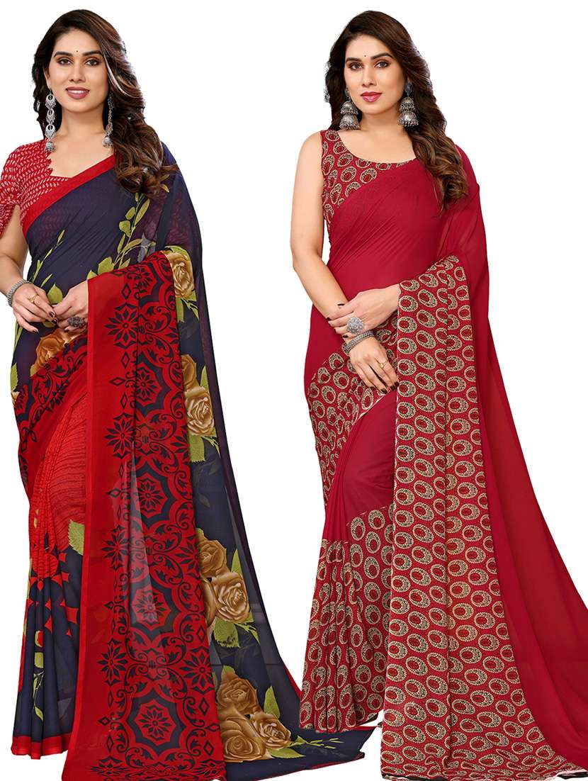 women pack of 2 casual wear combo sarees with blouse