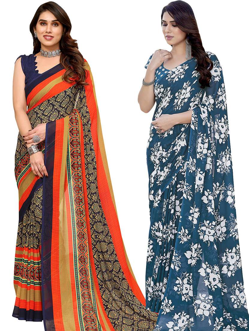 women pack of 2 casual wear combo sarees with blouse