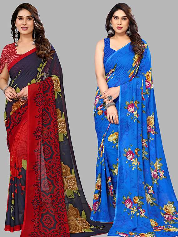 pack of 2 printed casual wear sarees with blouse