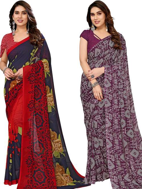 pack of 2 casual wear combo sarees with blouse - 21446073 -  Standard Image - 0