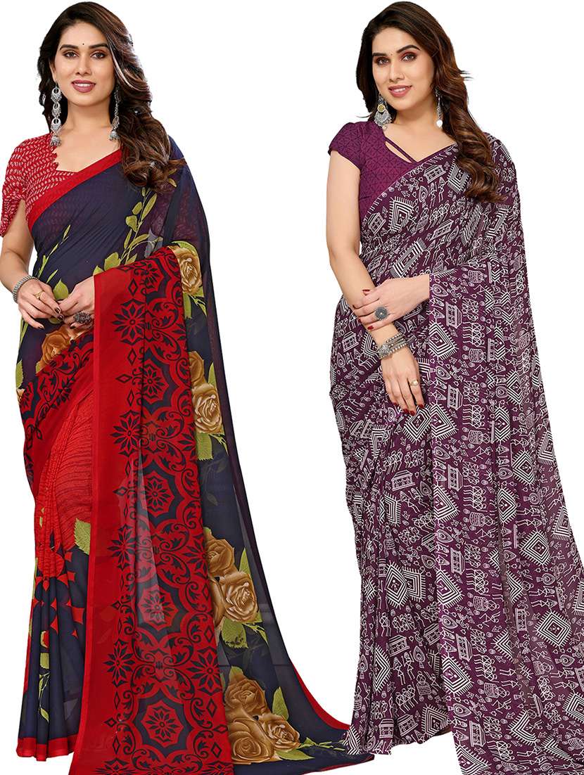 pack of 2 casual wear combo sarees with blouse