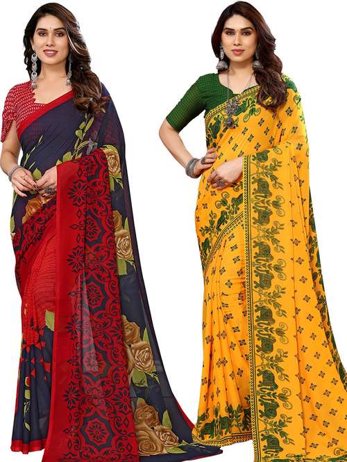 women pack of 2 casual wear combo sarees with blouse - 21446081 -  Standard Image - 0