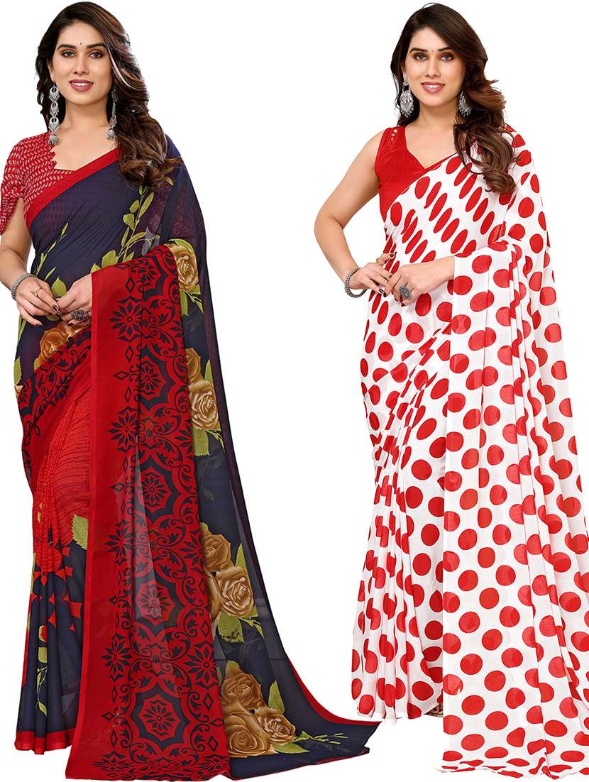 women pack of 2 casual wear combo sarees with blouse