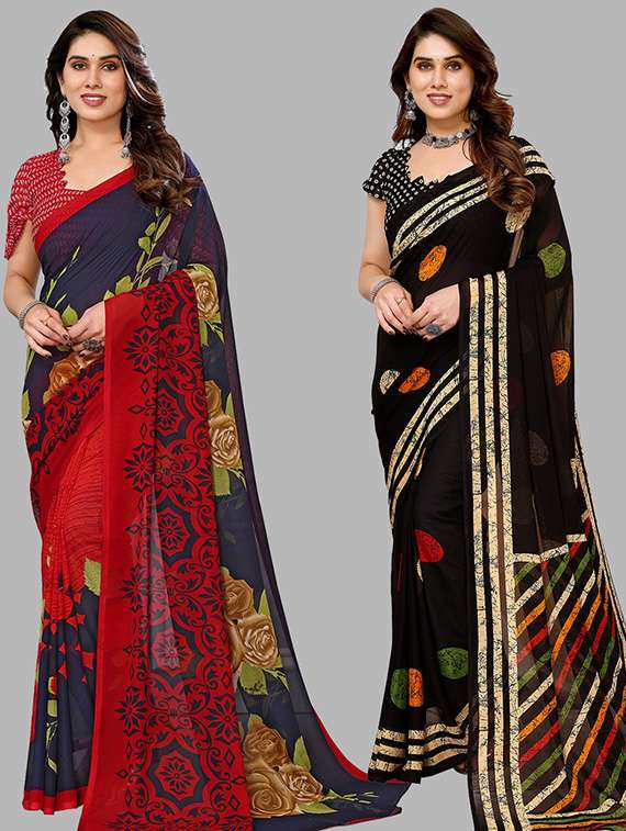 women pack of 2 casual wear combo saree with blouse