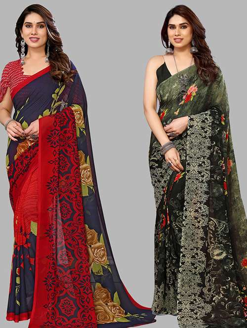 women pack of 2 casual wear combo saree with blouse - 21446096 -  Standard Image - 0