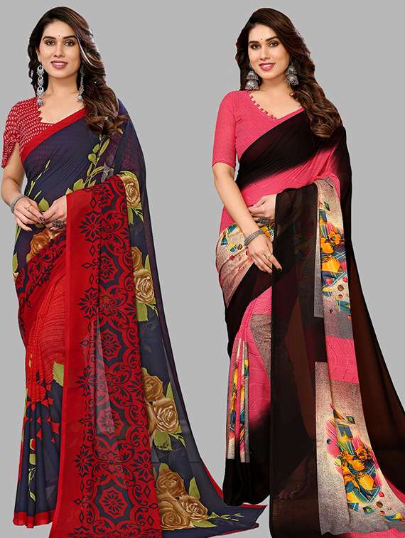 women pack of 2 casual wear combo saree with blouse
