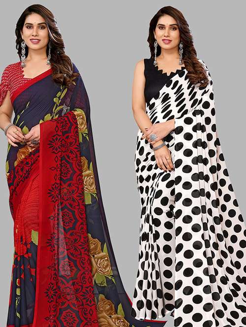 pack of 2 casual wear combo sarees with blouse - 21446098 -  Standard Image - 0