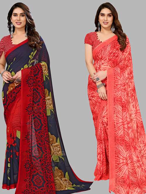 women pack of 2 casual wear combo saree with blouse - 21446100 -  Standard Image - 0