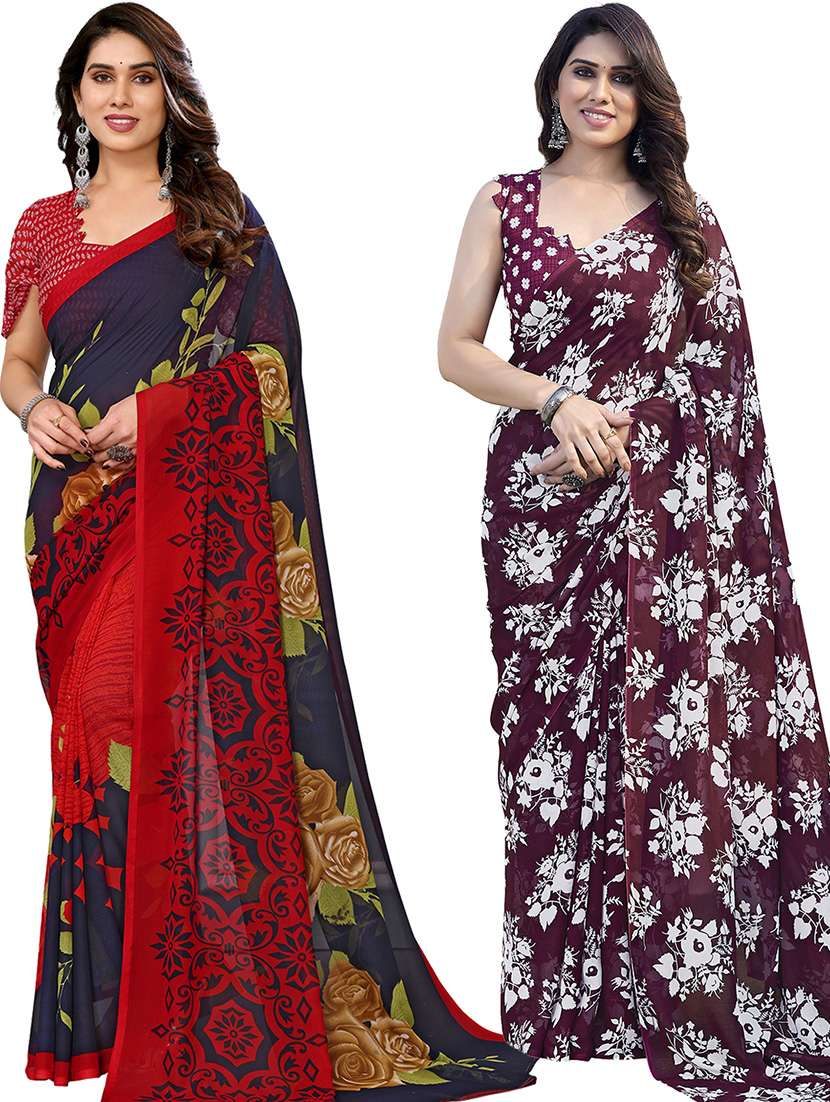 women pack of 2 casual wear combo sarees with blouse