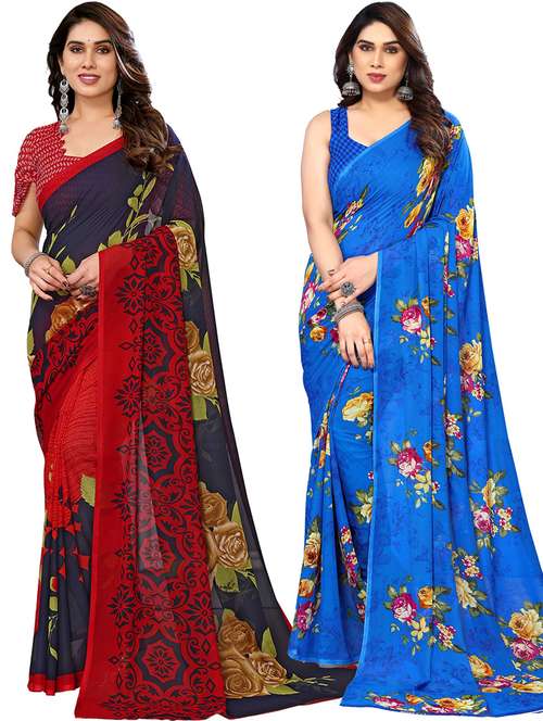 pack of 2 printed casual wear sarees with blouse - 21446106 -  Standard Image - 0