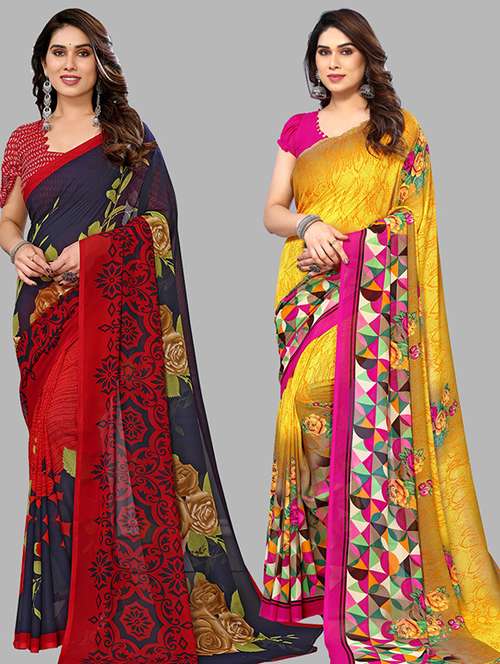 pack of 2 casual wear sarees with blouse - 21446107 -  Standard Image - 0