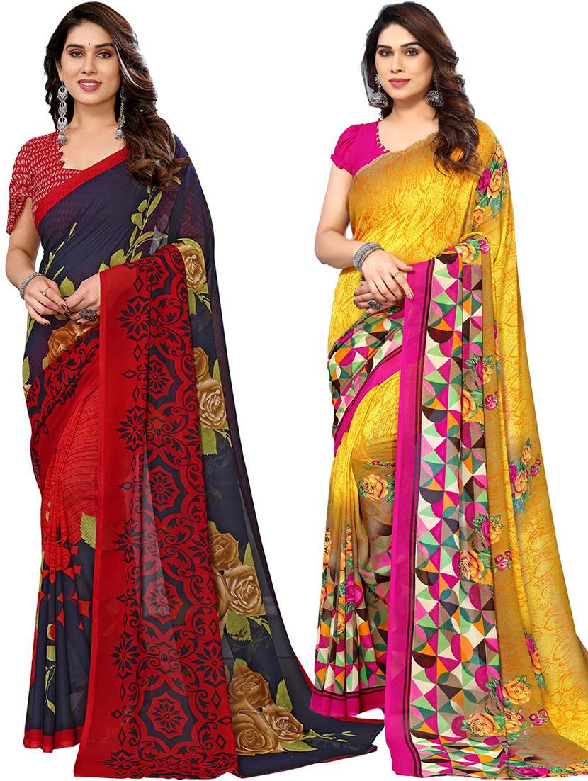 pack of 2 printed casual wear sarees with blouse