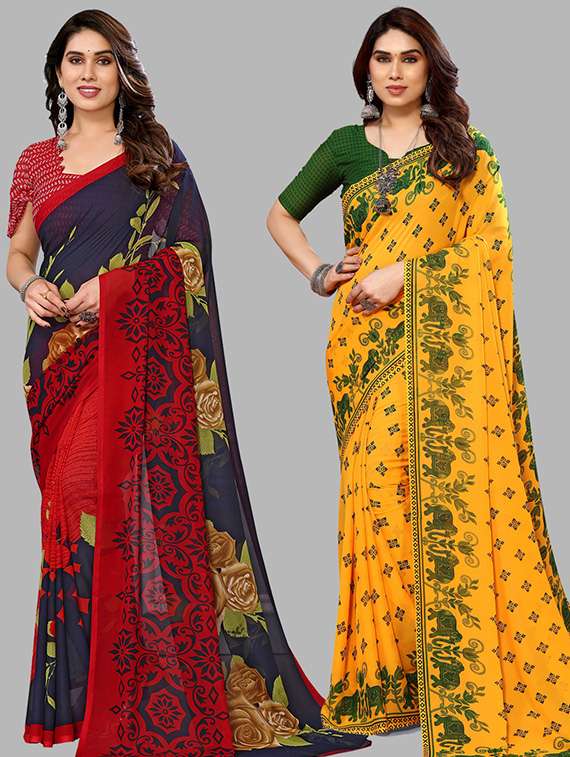 women pack of 2 casual wear combo saree with blouse