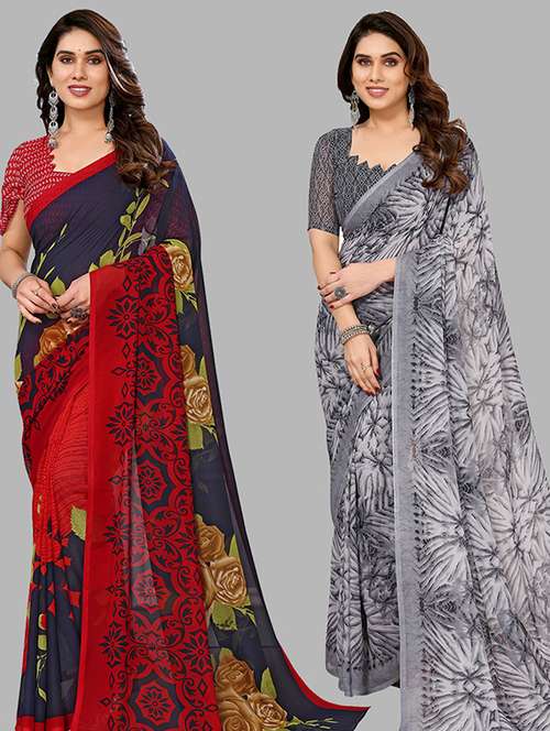 pack of 2 casual wear sarees with blouse - 21446172 -  Standard Image - 0