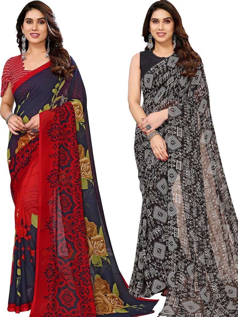 women pack of 2 casual wear combo sarees with blouse