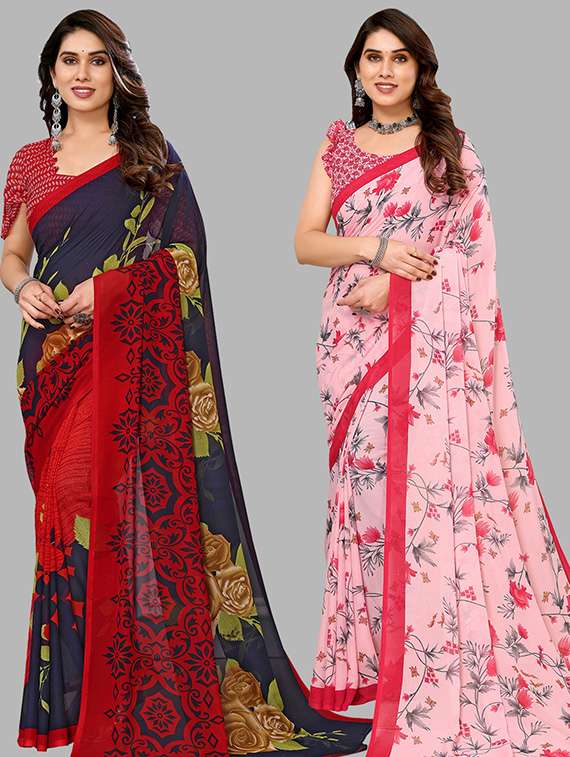 pack of 2 printed casual wear sarees with blouse