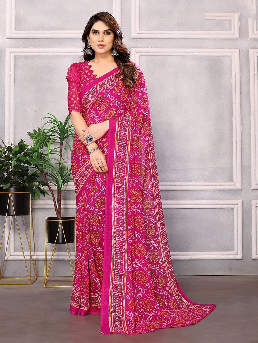 women bandhani printed casual wear saree with blouse