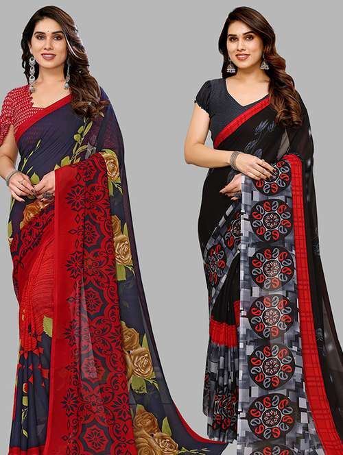 women pack of 2 casual wear combo sarees with blouse - 21446235 -  Standard Image - 0
