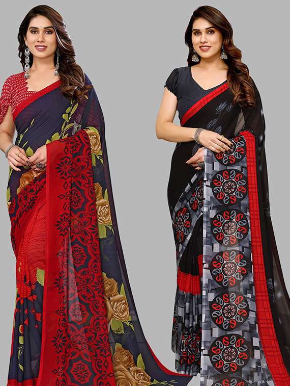 women pack of 2 casual wear combo sarees with blouse